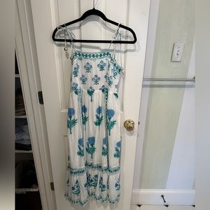 NWT Oliphant blue green white midi dress XS